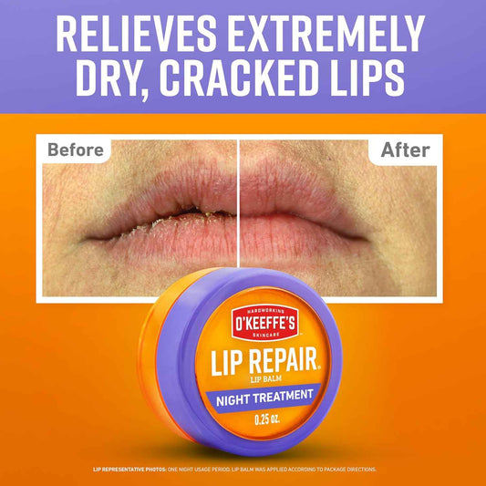 O'Keeffe's Lip Repair Night Treatment Lip Balm for Dry, Cracked Lips - 0.25 Ounce Jar (1 Pack) - Moisturizer Extremely Cracked, Dry Lips