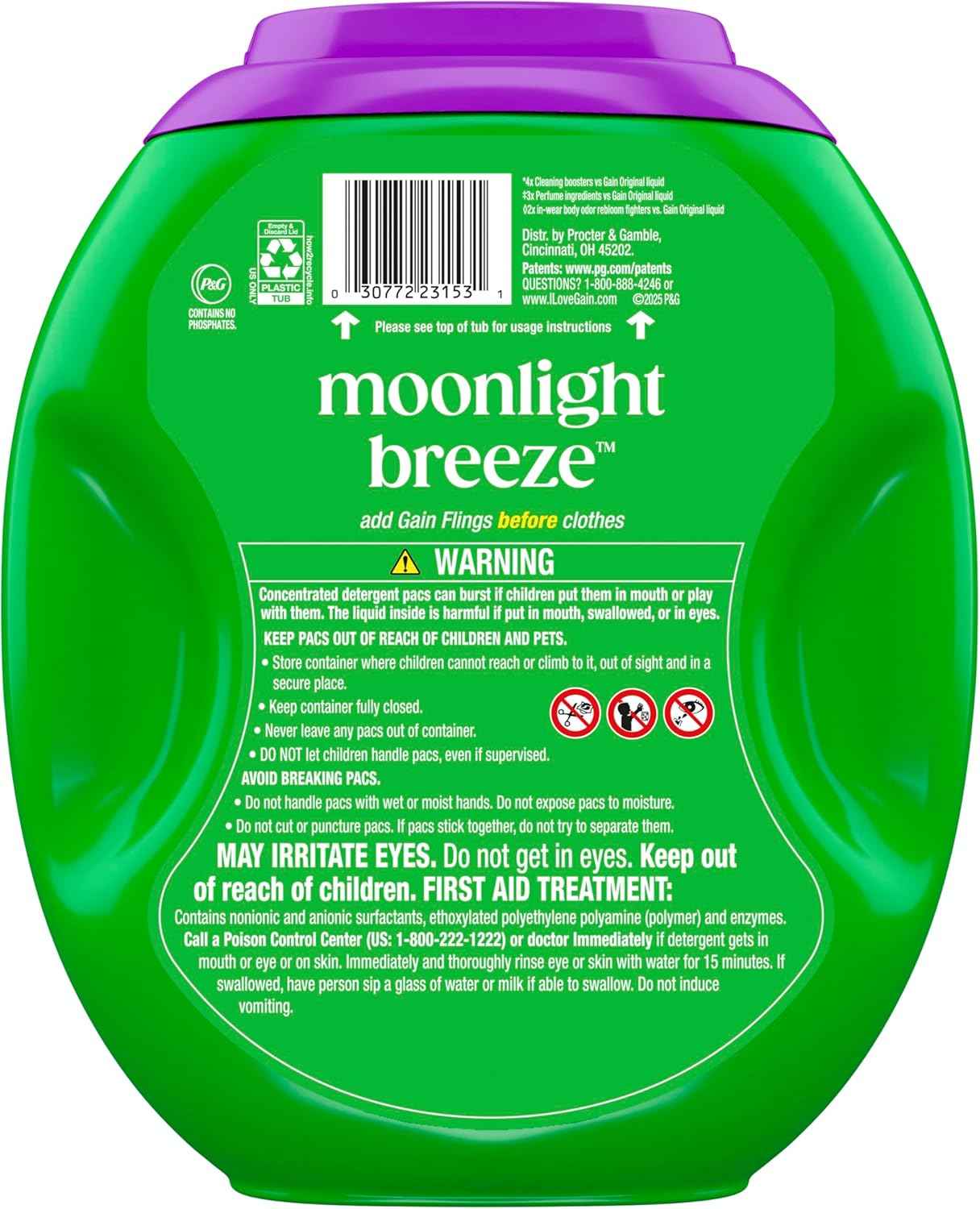 Gain Plus Flings Liquid Laundry Detergent Pods, Gain's Best Clean, All-In-One Pacs, Moonlight Breeze Scent, 45 Count