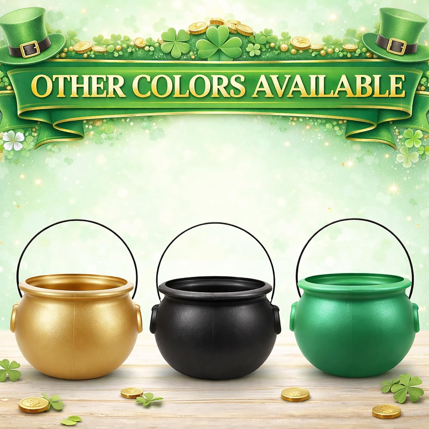 GIFTEXPRESS_8"_Green_Cauldron_Kettle_for_St_Patrick_Day,_Mardi_Gras,_Halloween,_Pot_of_Gold_Pot,_Lucky_Leprechaun_Kettle,_Plastic_Cauldron