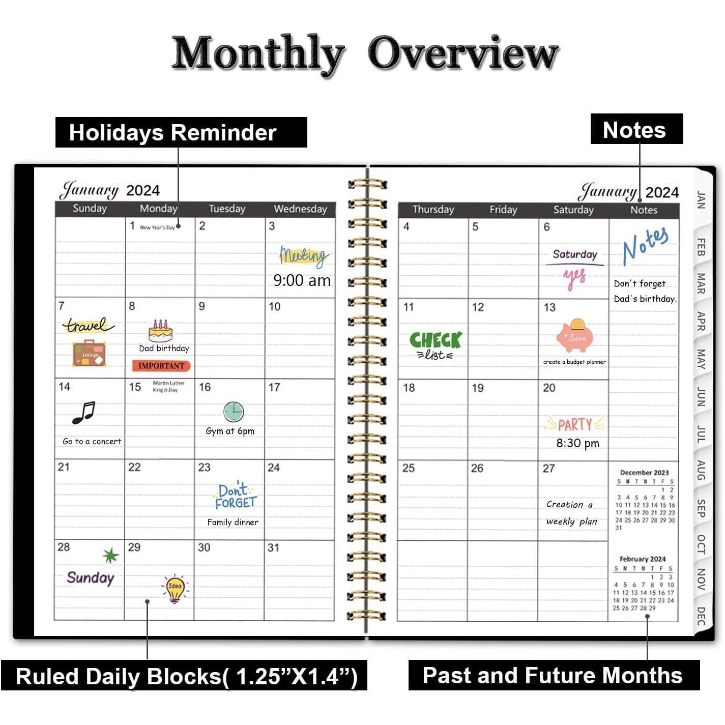 2024_Planner_-_Weekly_and_Monthly_Planner_from_January_2024_-_December_2024,_2024_Daily_Planner_Notebook_with_12_Monthly_Tabs,_Spiral_Twin-Wire_Binding,_6.3"_x_8.4"