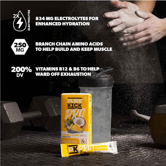 PURE KICK PRO Hydration Electrolyte Drink Mix – Sugar-Free Focus Hydration for Home Office and Long Workdays, Pineapple Coconut