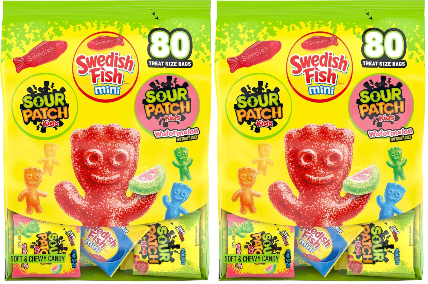 SOUR PATCH KIDS and SWEDISH FISH Mini Soft & Chewy Candy Variety Pack, Bulk Candy, 80 Treat-Size Snack Packs