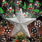 10" Christmas Tree Topper Projector with 6 Projection Modes, Built-in LED Rotating Light, 3D Glitter Dynamic Projector Light Up Xmas Tree Topper Star for Christmas Holiday Party Decorations Gifts