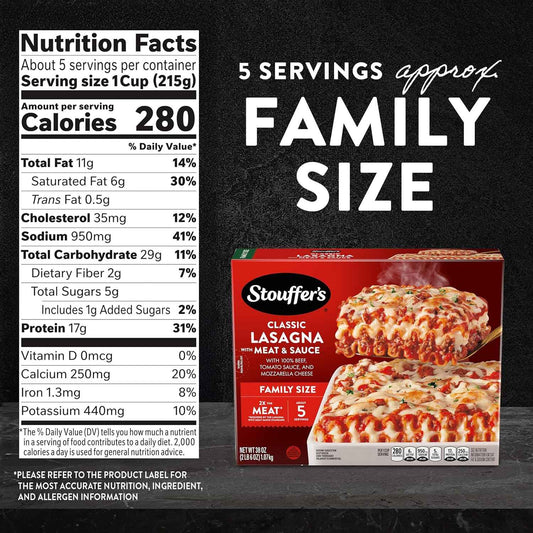 Stouffer's Classic Lasagna with Meat and Sauce, Family Size, Easy Frozen Dinners, Meat Lasagna, Oven Ready, Family Frozen Meals