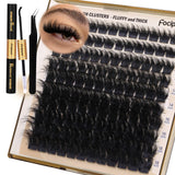 Eyelash Extension Kit Thick Lash Clusters Kit 10-18mm Fluffy Clusters Lashes 180D Individual Eyelashes Kit with Lash Bond, Lash Remover, Lash Applicator DIY Lash Extension for Beginners, 180D-D Curl