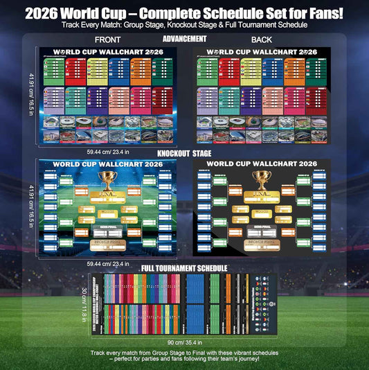 World Cup Wall Chart 2026 Poster Set (3 Pack) – PVC Dry Erase Soccer Schedule Posters with Knockout Bracket, Group Stage Tracker & Full Match Timeline – Includes 48 Team Flag Stickers, Marker, Eraser & Mounting Tape – Fan Gift