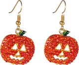 iWenSheng Halloween Pumpkin Earrings Red - Hypoallergenic Crystal Dangle Earring for Women Holiday Night Costume Jewelry Smiling Face Pumpkin Drop Earrings, Fun and Festive