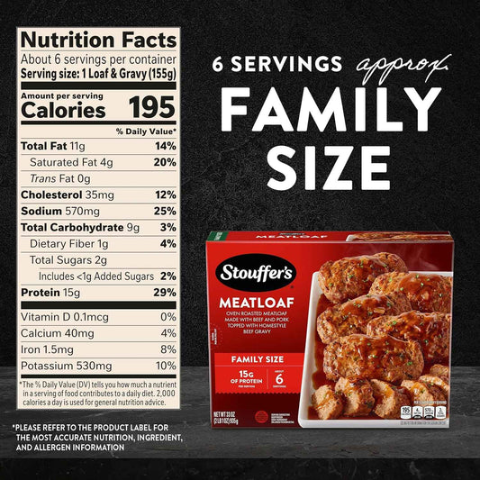 Stouffer’s Meatloaf, Family Size, Meatloaf Frozen Dinner, Easy Family Frozen Meals