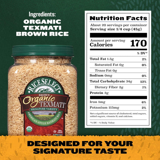 RiceSelect_Organic_Texmati_Brown_Basmati_Rice,_Premium_Non-GMO_Gluten-Free_Long-Grain_Brown_Rice,_32-Ounce_Jar