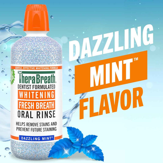 TheraBreath Whitening Mouthwash Dazzling Mint – Nightly Self-Care Rinse for Stain-Free Smiles, 1 Liter