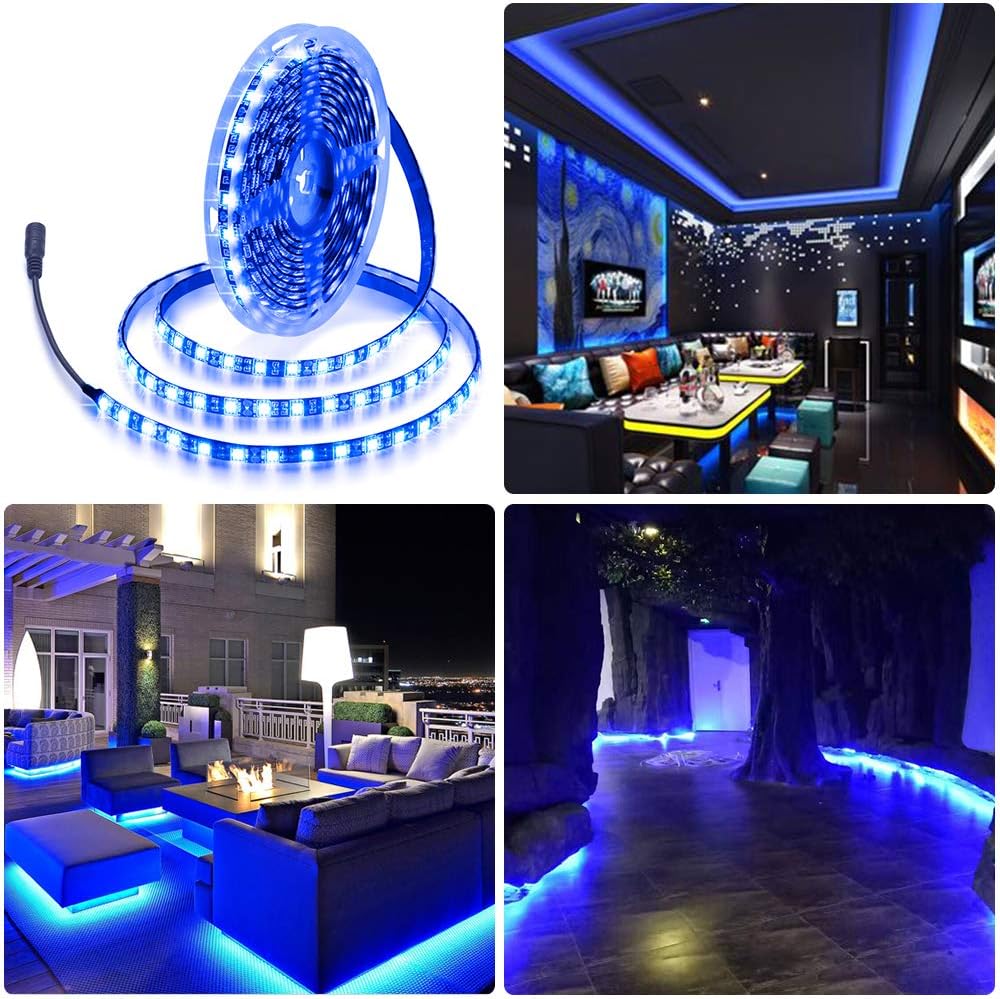 ALITOVE 12V Low-Voltage Blue LED Strip Light Safe Around Kids and Pets, 16.4ft IP65 Touchable Glow