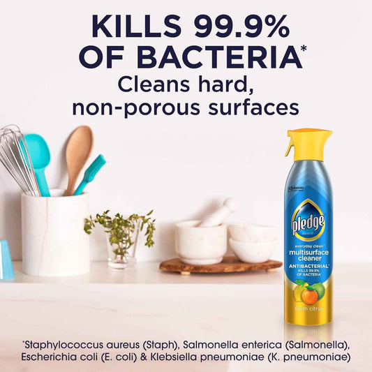 Pledge Antibacterial Multisurface Cleaner – Kid- and Pet-Safe Daily Sanitizing Spray for Kitchen Counters and Bathroom Sinks
