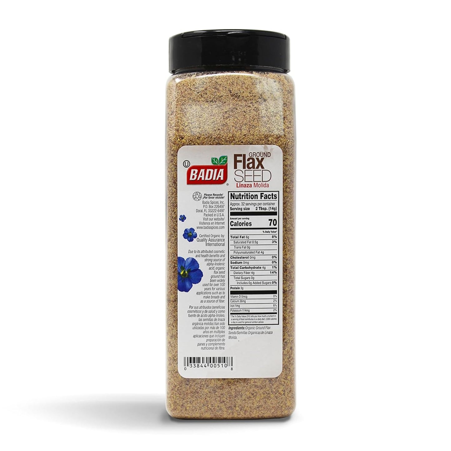 Badia Organic Ground Flax Seed, 16 oz – USDA Certified Organic Non-GMO Single-Ingredient Superfood Free of Pesticides and Additives