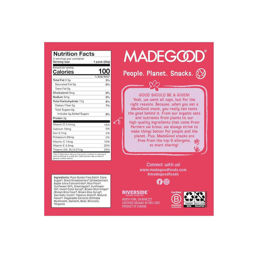 MadeGood Organic Strawberry Granola Bites – Nut-Free School Lunchbox Snack for Kids, 5 Individually Wrapped Pouches