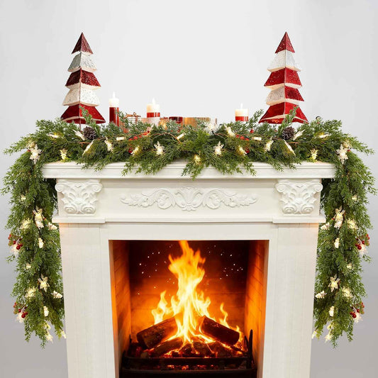 HolyNook Studio Covered Porch Garland – Weather Friendly Front Door Decor with Snowflake and Tree LEDs