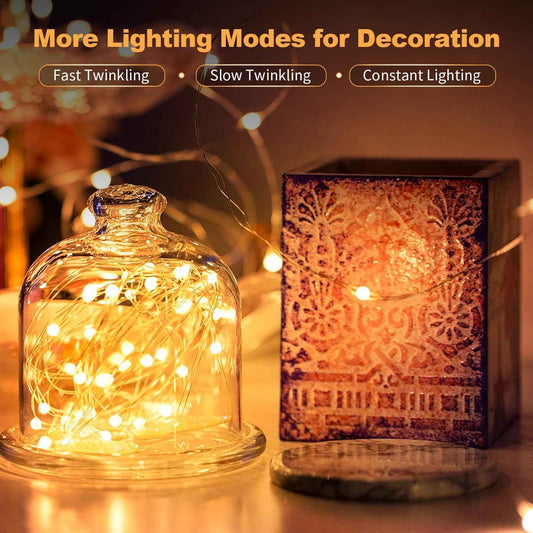 GlowNook LED Fairy Lights – Cozy Bedroom Decor, 7ft Silver Wire String with Warm White Glow