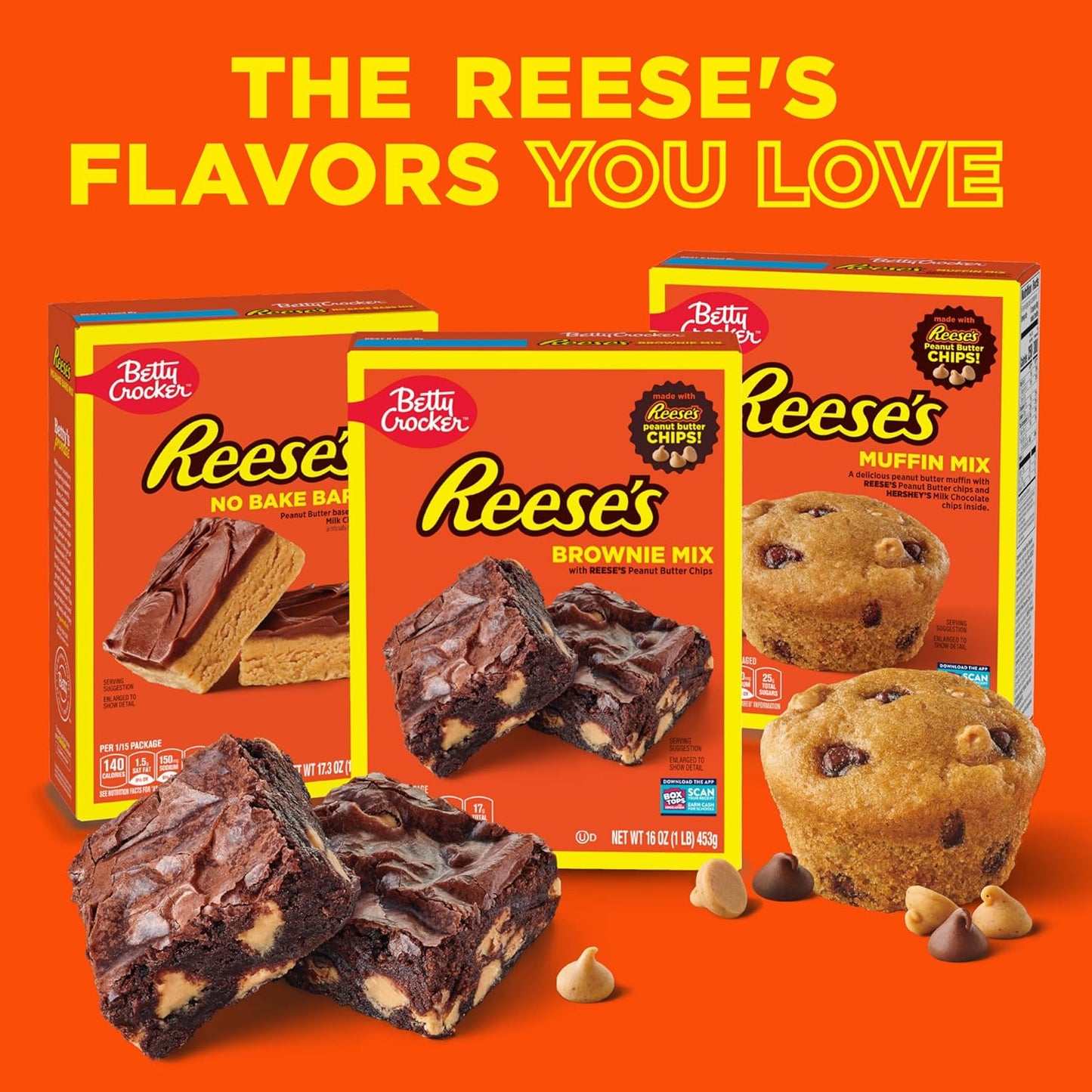 Betty Crocker REESE'S Peanut Butter No-Bake Bars – One-Box Dessert With No Extra Equipment Needed, 17.3 oz
