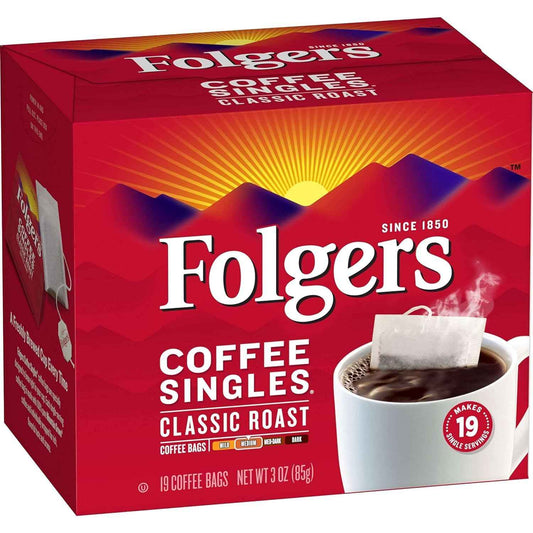 Folgers Coffee Singles – Quick Desk-Side Coffee for Focused Work Mornings, 19 Count Box
