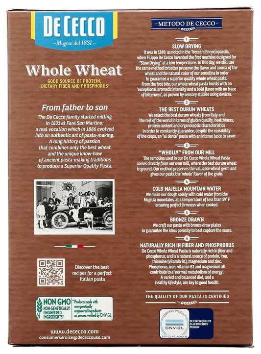 De Cecco Whole Wheat Fusilli – Single-Ingredient Italian Pasta for Intentional Pantry Staples