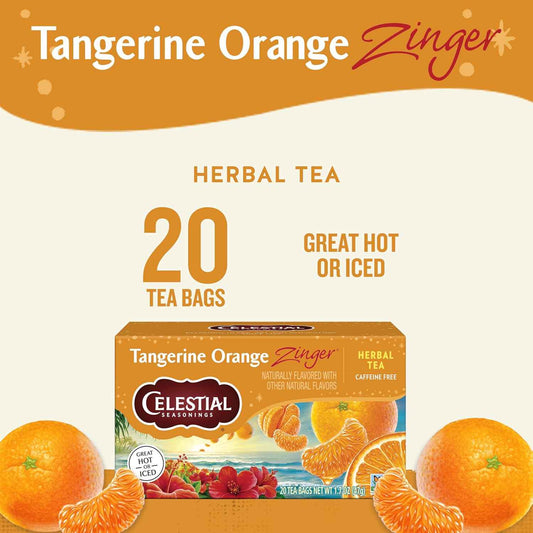 Celestial Seasonings Tangerine Orange Zinger Herbal Tea – Iced Herbal Brew for Patio Summer Entertaining, 20 Bags