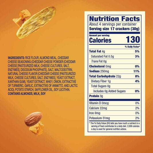 Blue Diamond Almonds Nut Thins Cheddar Cheese – 3g Protein Office Desk Cracker for Afternoon Focus Snacking
