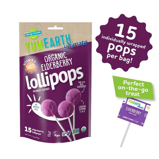 YumEarth Organic Elderberry Pops – Mess-Free Freezer Snack for Picnics, Camping, and Summer Outings, 15 Count