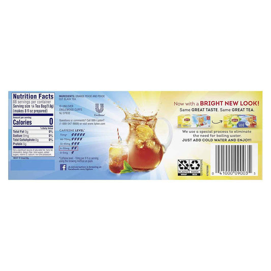 Lipton Cold Brew Iced Tea Bags for Health-Conscious Hydration Routines, Zero Calorie Family Size Cold Brew for Daily Wellness