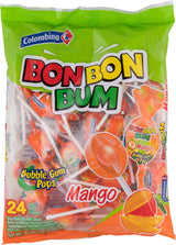Colombina Bon Bon Bum Mango Bubble Gum Lollipops – Safe Individually Wrapped Kids Party Candy for Birthdays and School Events