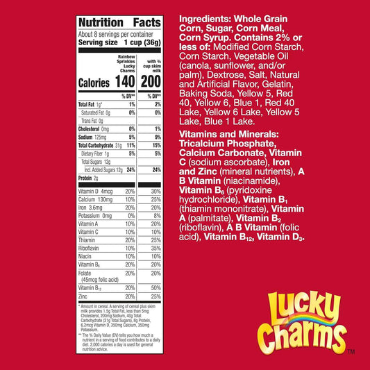 Lucky Charms Rainbow Sprinkles Birthday Cake Cereal with Marshmallows – Fun Kids Breakfast Cereal for the Family Table, 10.9 oz