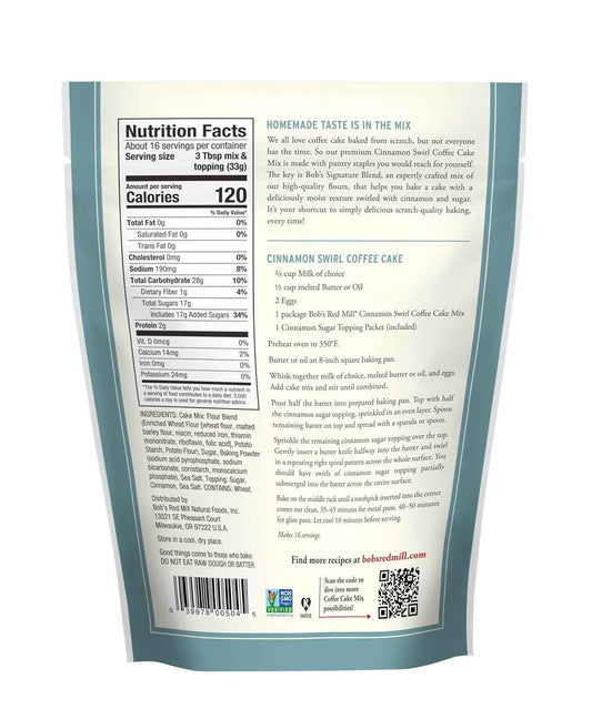 Bob's Red Mill Cinnamon Swirl Coffee Cake Mix – Clean Ingredient Pantry Essential with Three Simple Add-Ins