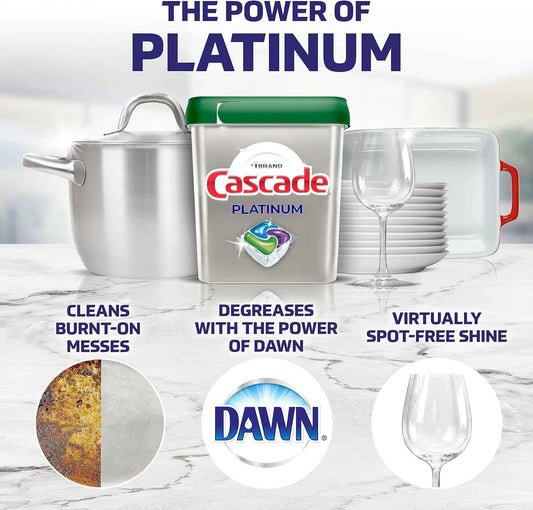 Cascade Platinum Dishwasher Pods for Family Kitchens, Child-Safe Single-Dose ActionPacs