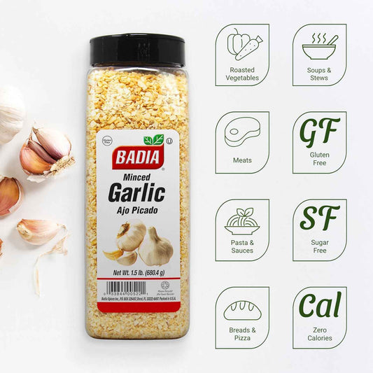 Badia Minced Garlic 1.5 lb – Portable Dehydrated Seasoning for Camping Trips, Backyard Cookouts, and Open-Air Grilling