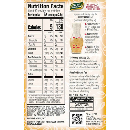 Good Seasons Italian Recipe Seasoning Mix – Calorie-Conscious Pantry Staple for Meal Prep and Wellness Routines, 4 ct