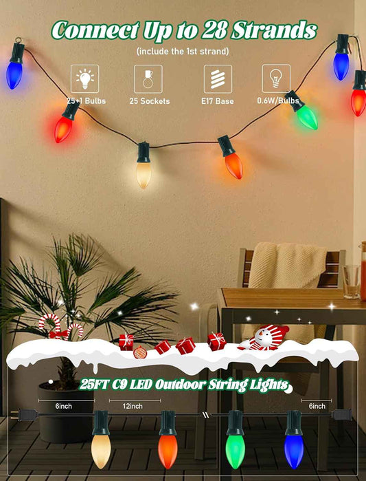 Holiday Brilliance Vintage C9 Lights – Waterproof Connectable Outdoor String Lights for Roofline, Gazebo and Sidewalk