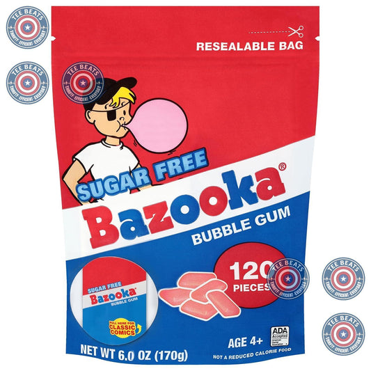 Bazooka_Bubble_Gum_Sugar-Free_Chewing_Gum_Pellets,_Bulk_Gum_in_Resealable_Bag,_120_Ct_in_Original_Pink_Flavor,_Sugar_Free_Bulk,_Baseball_Party_Favors,_Nostalgic_90s_Candy