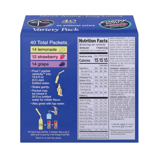 4C Energy Rush PSD with Electrolytes Variety Pack Stix – Thoughtful Stocking Stuffer and Hostess Gift for the Busy Friend, 40 Count