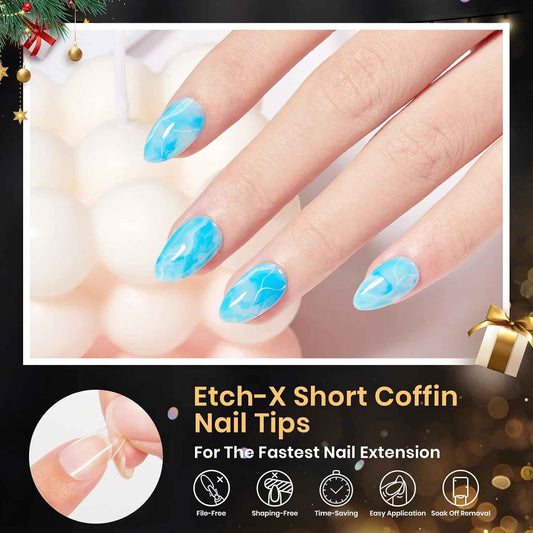Beetles Gel Nail Tips 576Pcs Pre-shape Short Almond Etch-X Nail Tips – Clean Half-Matte Press-On Nails, 12 Sizes for an Uncluttered Nail Station