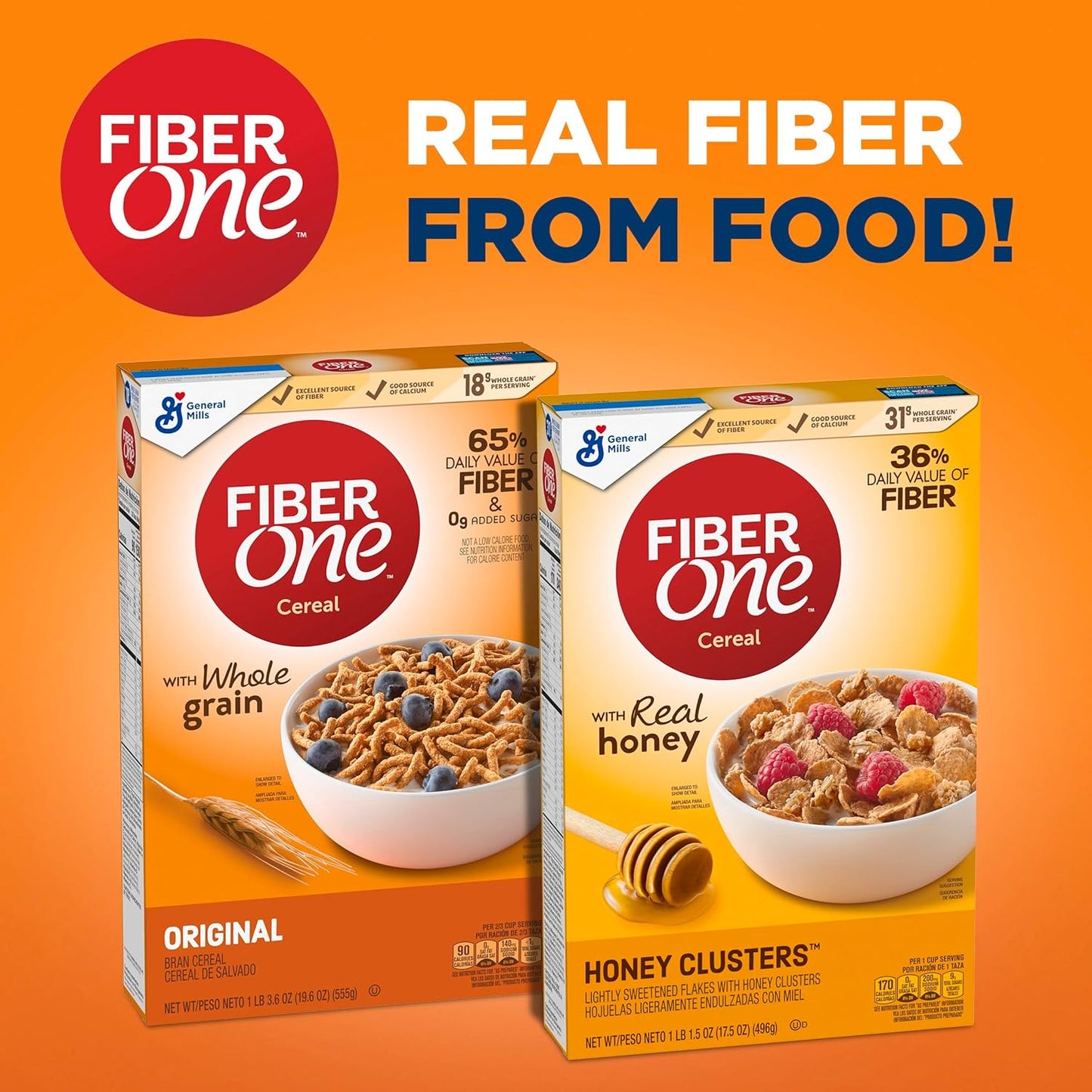 Fiber One Honey Clusters Cereal – Lunchbox and After-School Snack, Whole Grain Cereal Kids Actually Eat