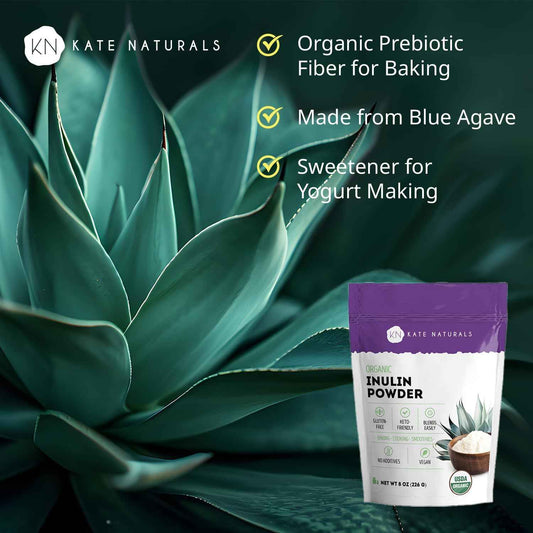 Kate Naturals Organic Agave Inulin Powder – Gentle Prebiotic Fiber for Smoothies, Yogurt & Mindful Wellness Routine