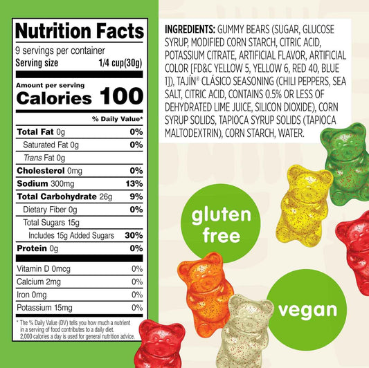 Snak Club Tajin Gummy Bears – Camping and Hiking Snack, Resealable Chili Lime Gummies