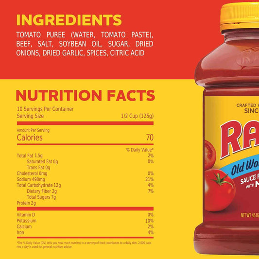 Ragu Old World Style Meat Sauce – 45 oz Family-Size Jar for Kid-Friendly Spaghetti Nights