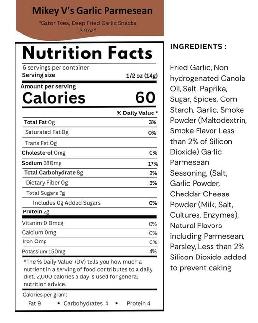 Mikey V's Gator Toes Garlic Parmesan Snacks – Portable Camping and Road Trip Snack, 3.9oz Resealable Bag
