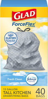 Glad OdorShield Trash Bags 13 Gallon Tall – Calming Febreze Fresh Clean Scent for Self-Care Kitchens, 80 Count Drawstring