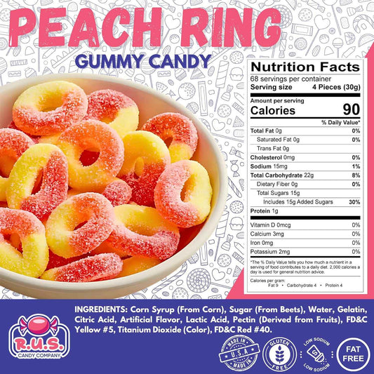 RUS Candy Company Peach Ring Gummies 8 oz Resealable Bag – Kid-Friendly Snack for Lunchboxes and After-School Treats