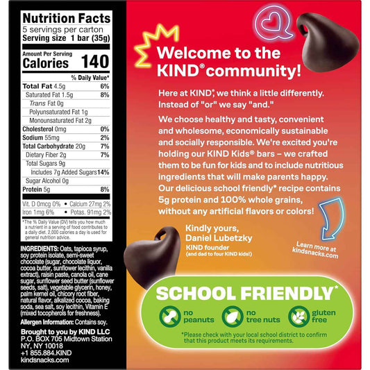 KIND Kids Chocolate Chip Snack Bar – Nut-Free Lunch Box Treat for School-Aged Children, 1.2oz Individually Wrapped