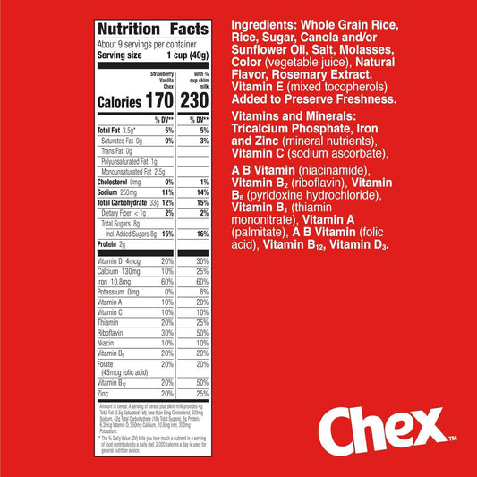 Strawberry Vanilla Chex Gluten Free Cereal – Better for You Breakfast Bowl with 13g Whole Grain per Serving