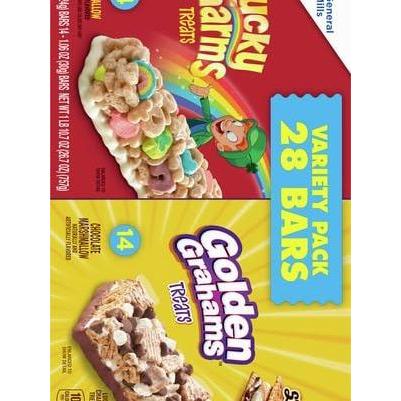 Golden Grahams Lucky Charms Breakfast Cereal Treat Bars – School Lunchbox Snack Pack for Kids, 28 Individually Wrapped Bars