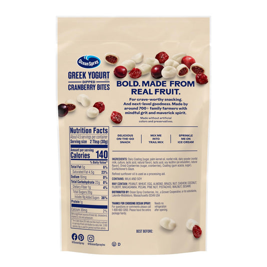 greek yogurt flavored coating over sweetened dried cranberries