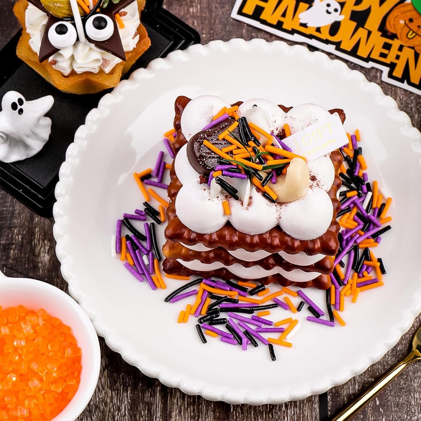 Halloween Dessert Table Centerpiece Sprinkles, 4-Bottle Set with Eyeballs, Pumpkins, and Orange Sugar
