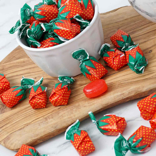Hampton Popcorn & Candy Company Strawberry Bon Bons Hard Candy – Lunchbox Snack for Kids, Individually Wrapped Strawberry Chewy Candy 1 lb